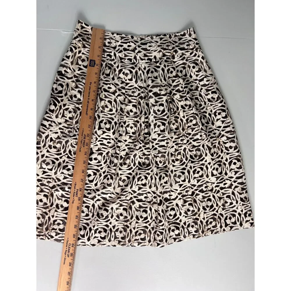Banana Republic Women's Silk Pleated Skirt Brown Cream Print Size 2